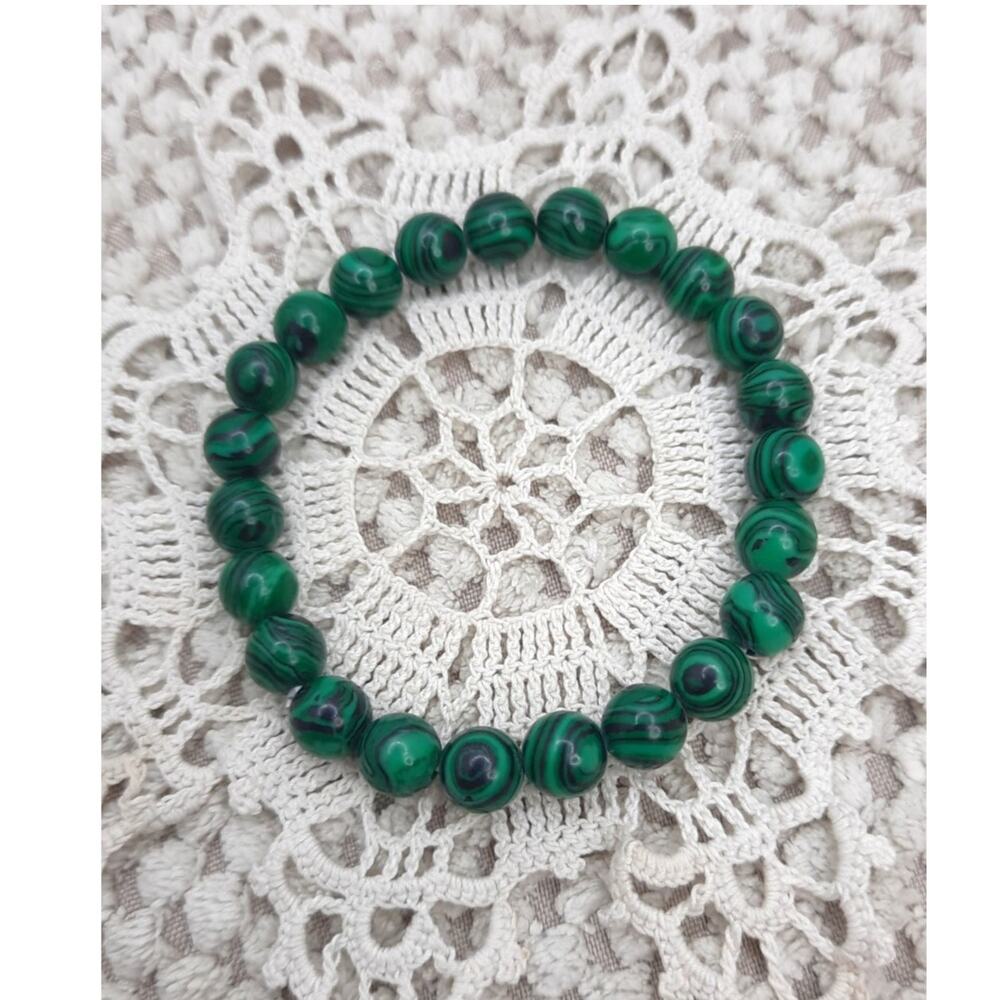 Artisan Green Malachite Beaded Bracelet 8mm Gemstone Stretch Colorful Boho NEW